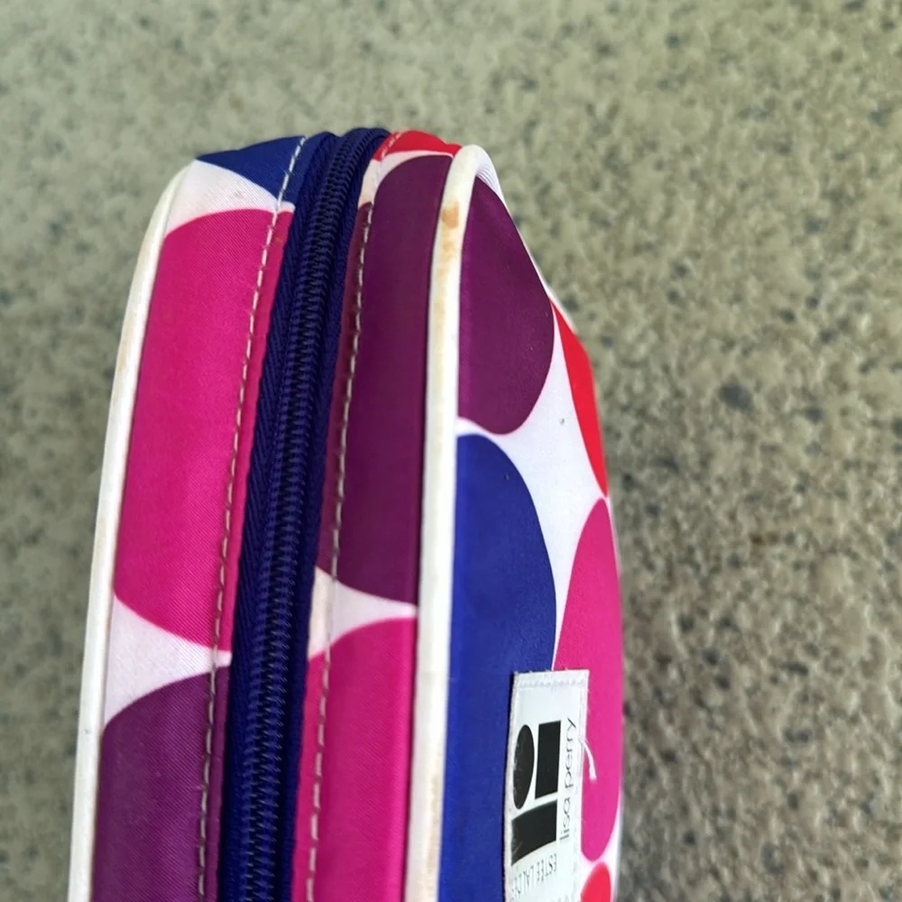 Estée Lauder Lisa Perry pink polka dot travel zip closure cosmetics bag